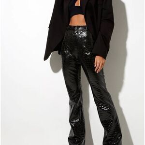 Motel Rocks Black Flared Pants with High Waist and Glossy Finish